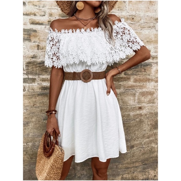 BellanBlue Dresses & Skirts - Boho Floral Crochet Off Shoulder Lace Dress